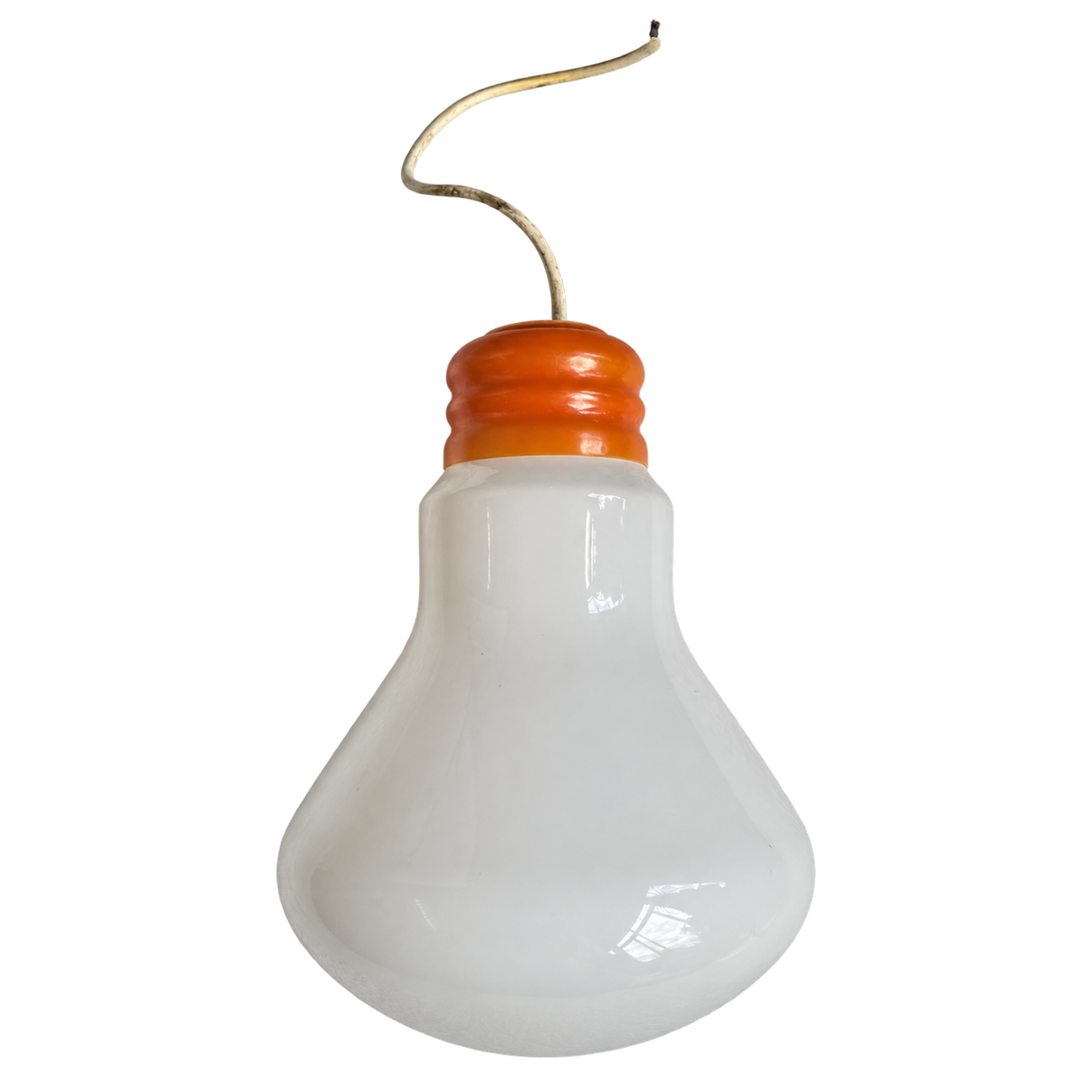 Suspension ampoule géante en opaline et métal orange, années 1970