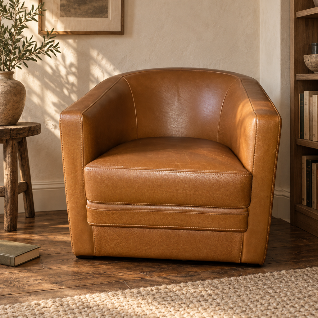 Fauteuil club Bournas Paris en cuir coloris camel