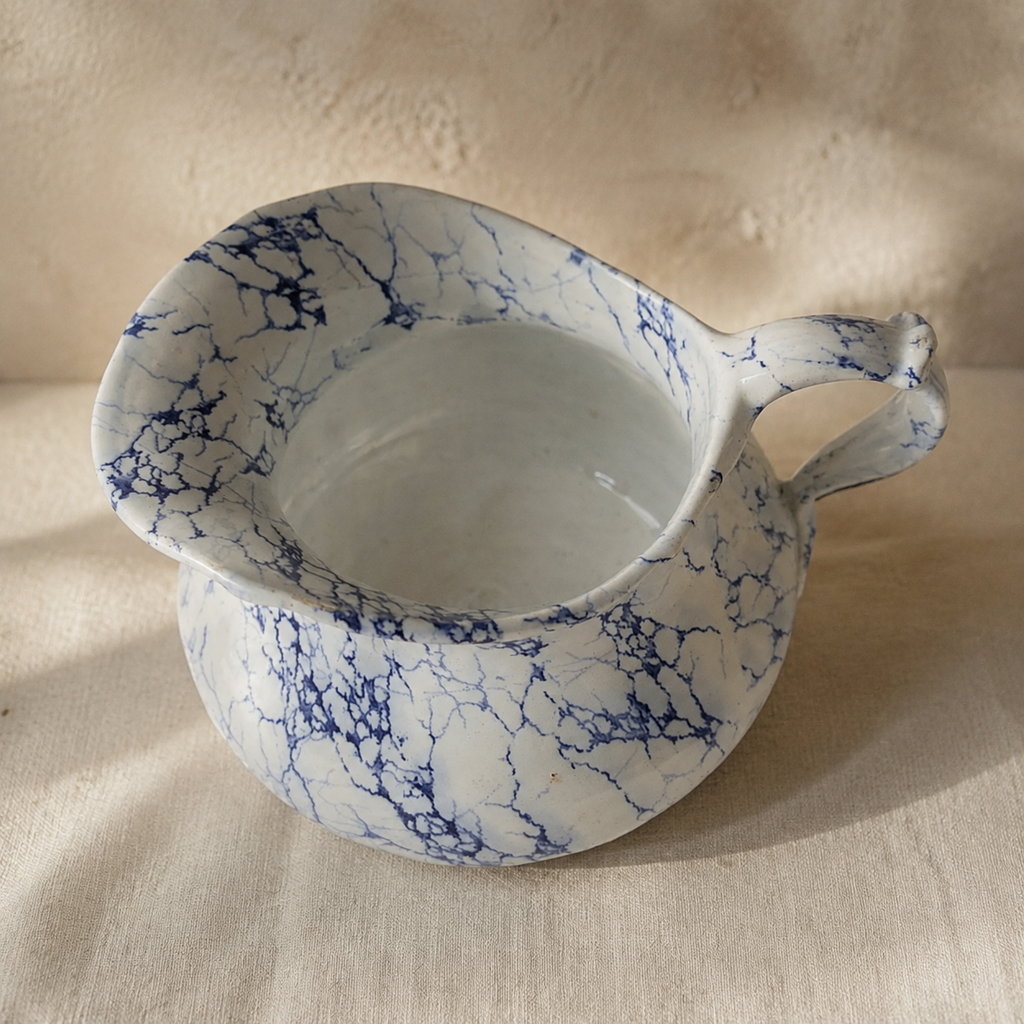 Pot à lait en porcelaine de Limoges décor bleu marbré