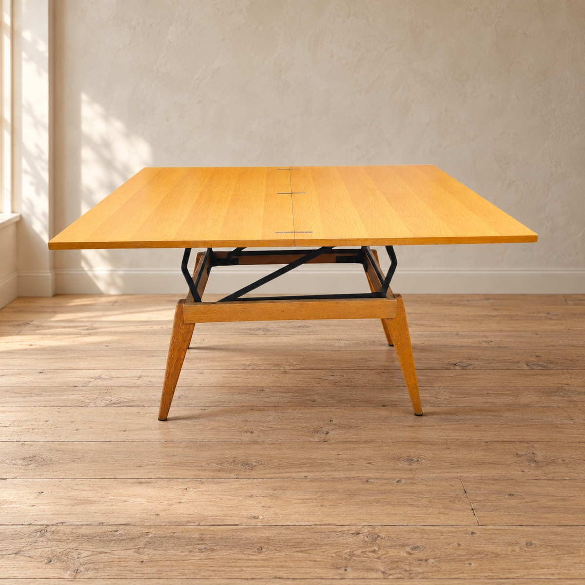 Table basse transformable scandinave en bois clair, années 60