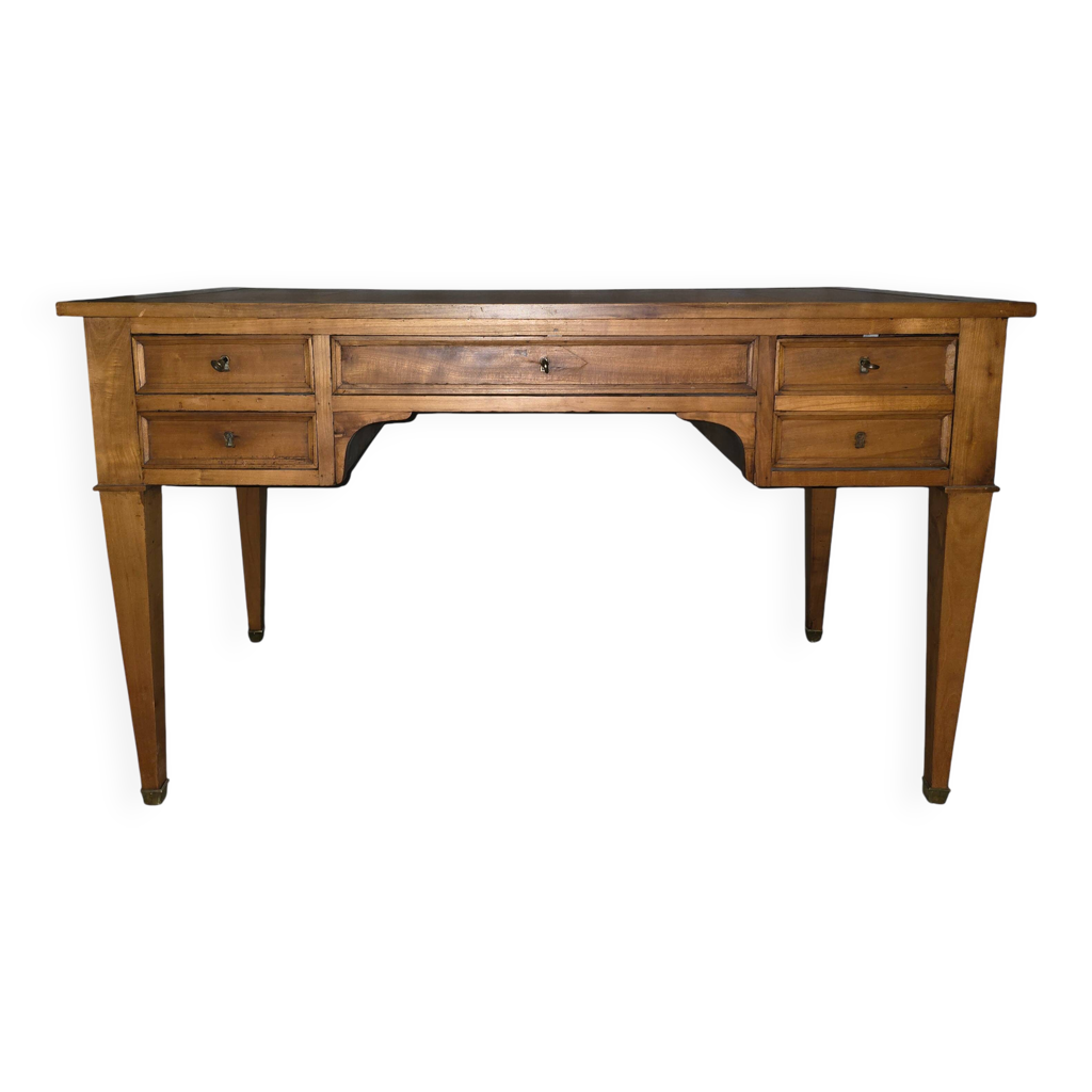 Bureau ancien Louis XVI / Directoire – cuir doré – 5 tiroirs- Clés