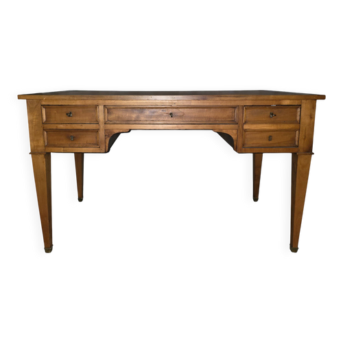 Bureau ancien Louis XVI / Directoire – cuir doré – 5 tiroirs- Clés