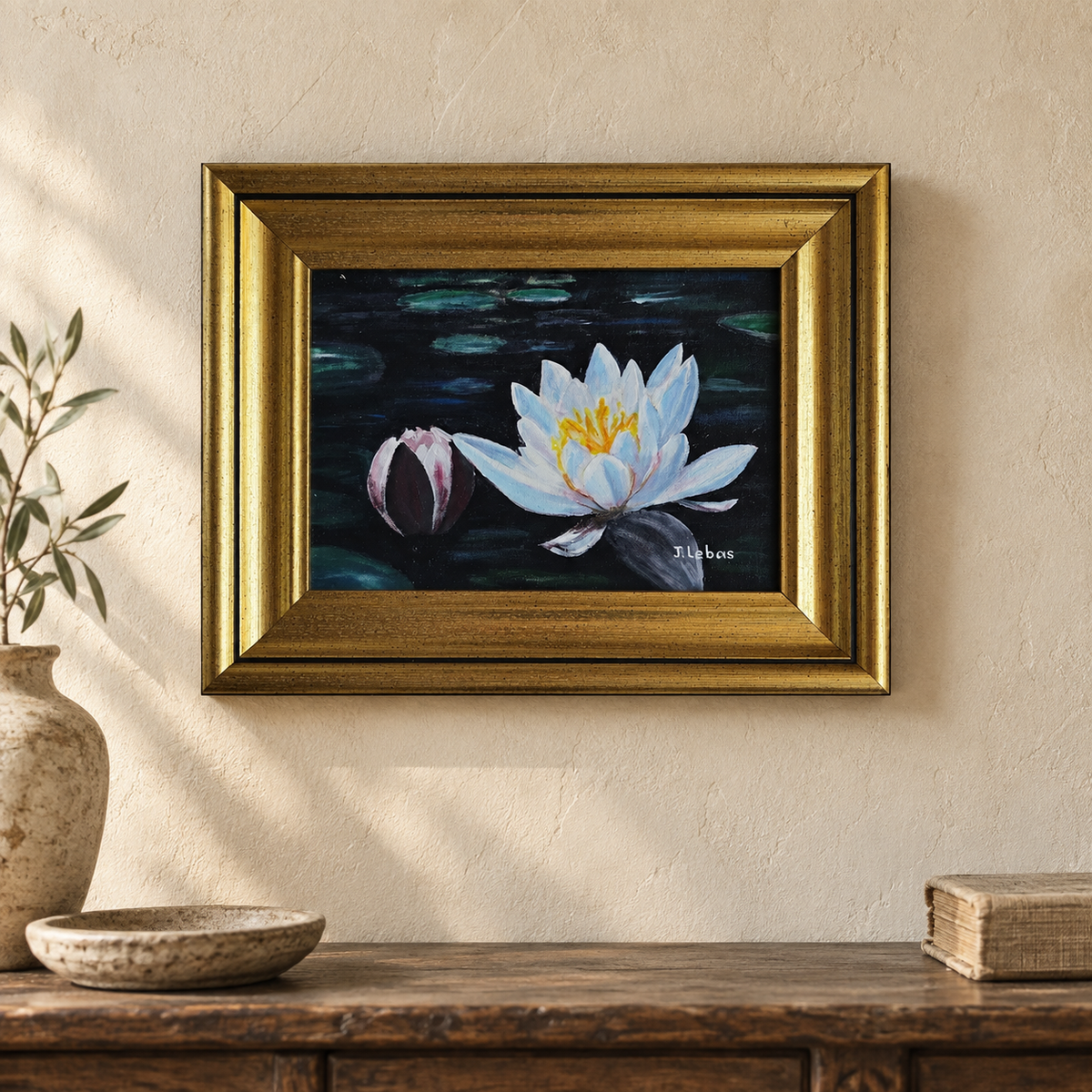 Tableau fleurs d’eau signé Jean Lebas