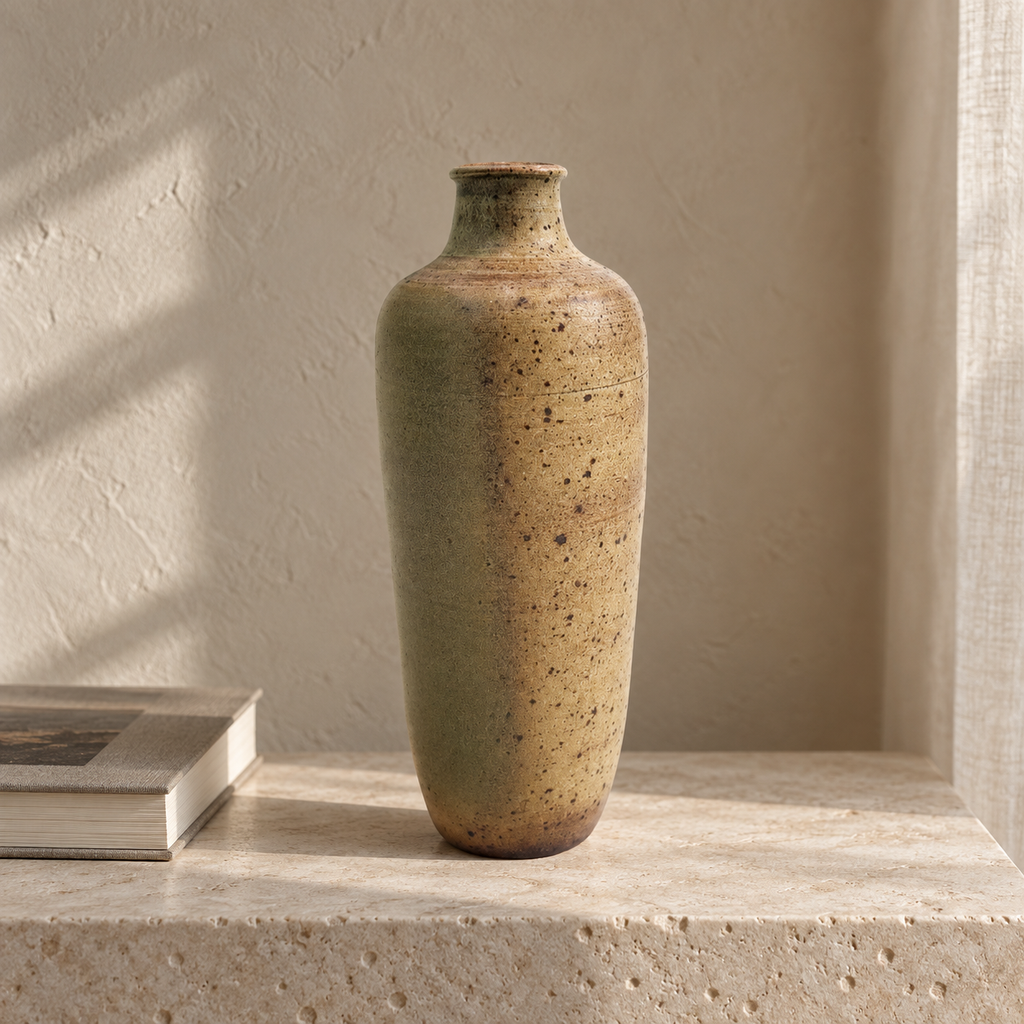 Vase artisanal vintage en grès pyrité