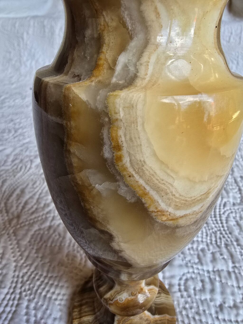 Vase couvert vintage en onyx marbre veiné, années 60-80