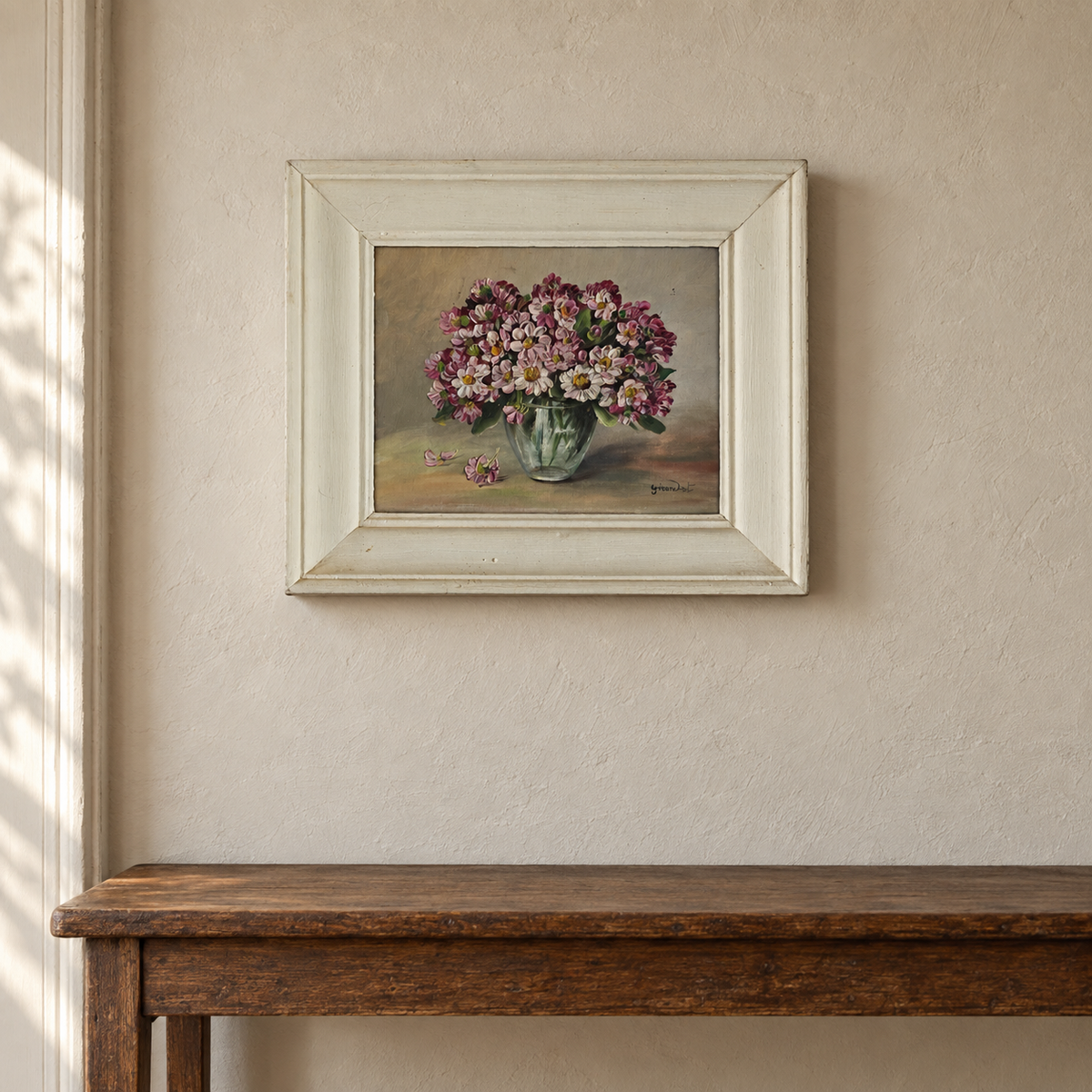 Tableau vintage bouquet de fleurs signé Girardot