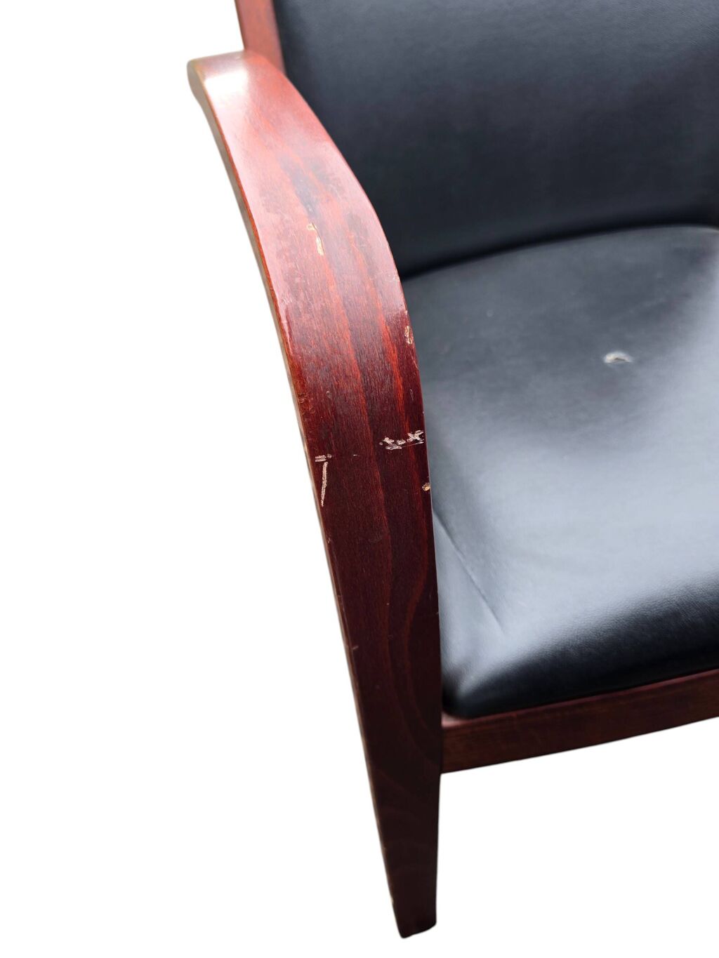 6 fauteuils bridge contemporains en acajou et cuir noir