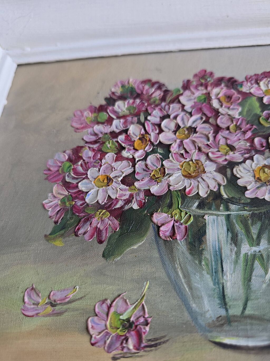 Tableau vintage bouquet de fleurs signé Girardot