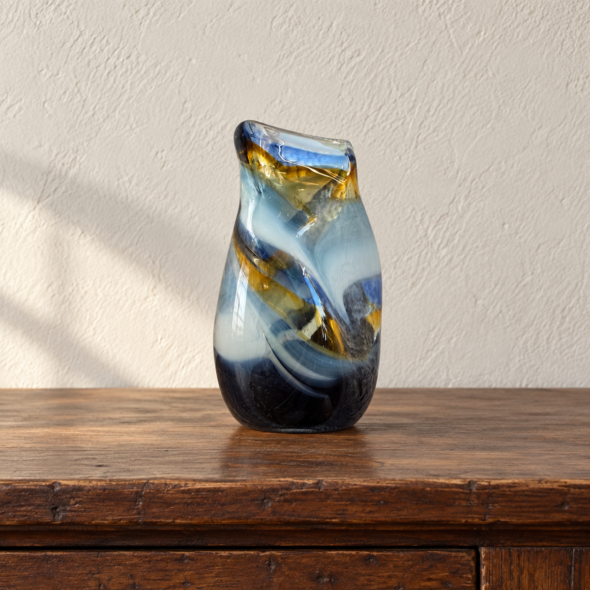 Vase soliflore en verre soufflé Mdina Glass Malta signé 2013