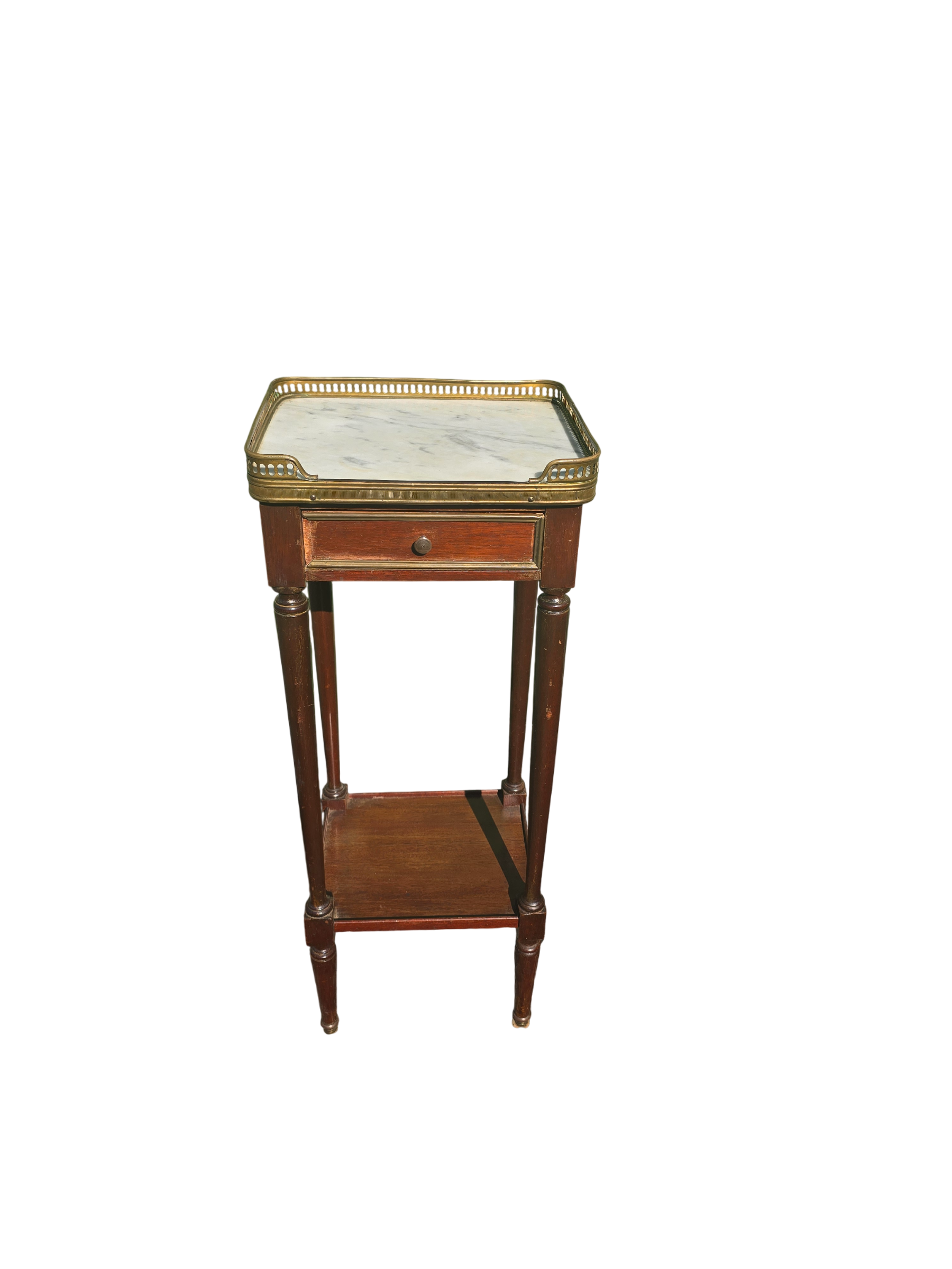 Table d’appoint Louis XVI en acajou, marbre et laiton – vue 3