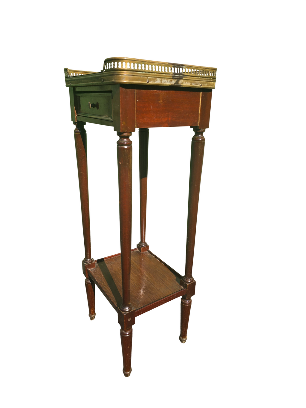 Table d’appoint Louis XVI en acajou, marbre et laiton – vue 2