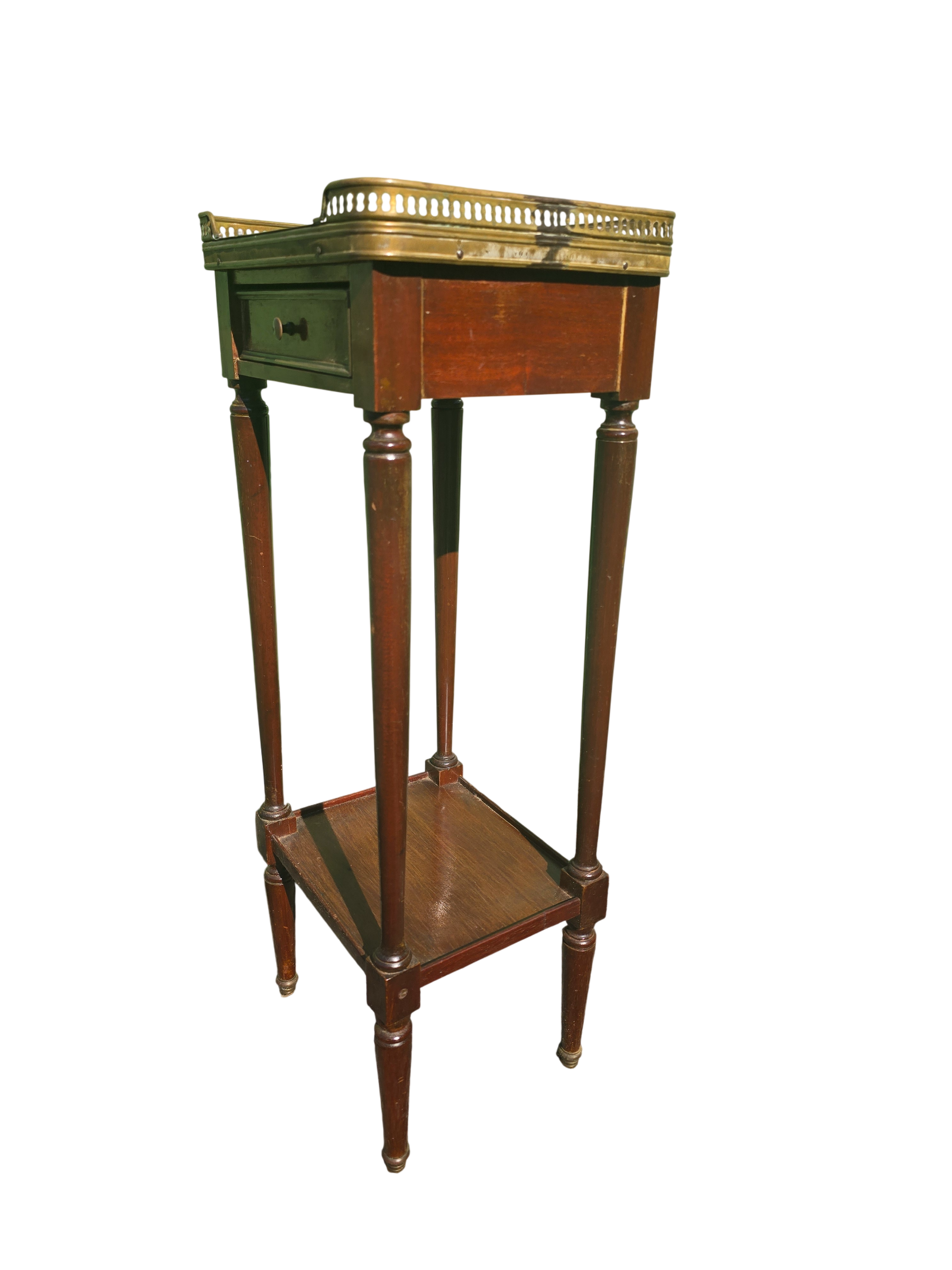 Table d’appoint Louis XVI en acajou, marbre et laiton – vue 2