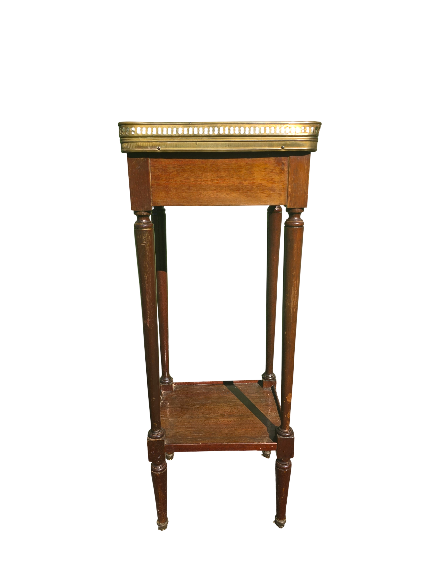 Table d’appoint Louis XVI en acajou, marbre et laiton – vue 1