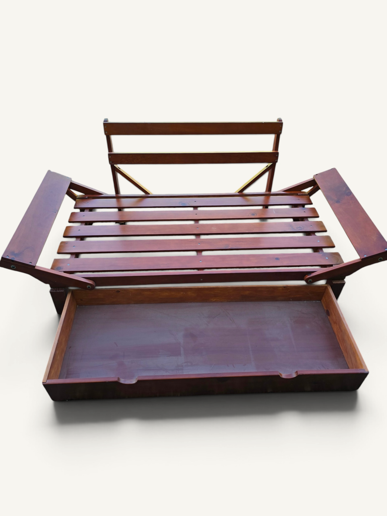 Structure de banquette-lit convertible en bois avec tiroir de rangement