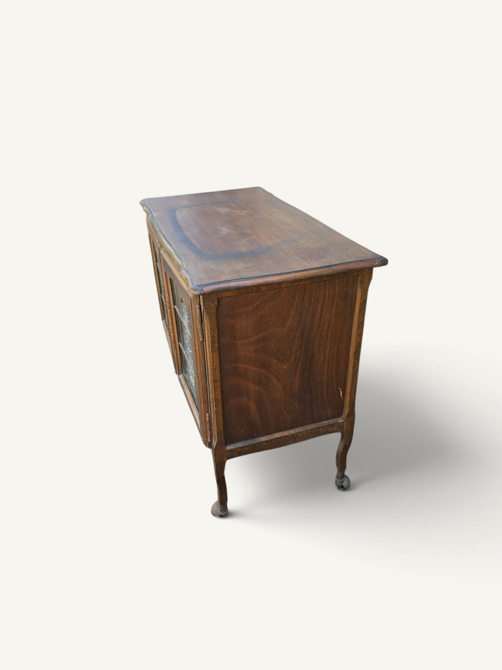 Petit buffet vitré Art nouveau en chêne et verre plombé