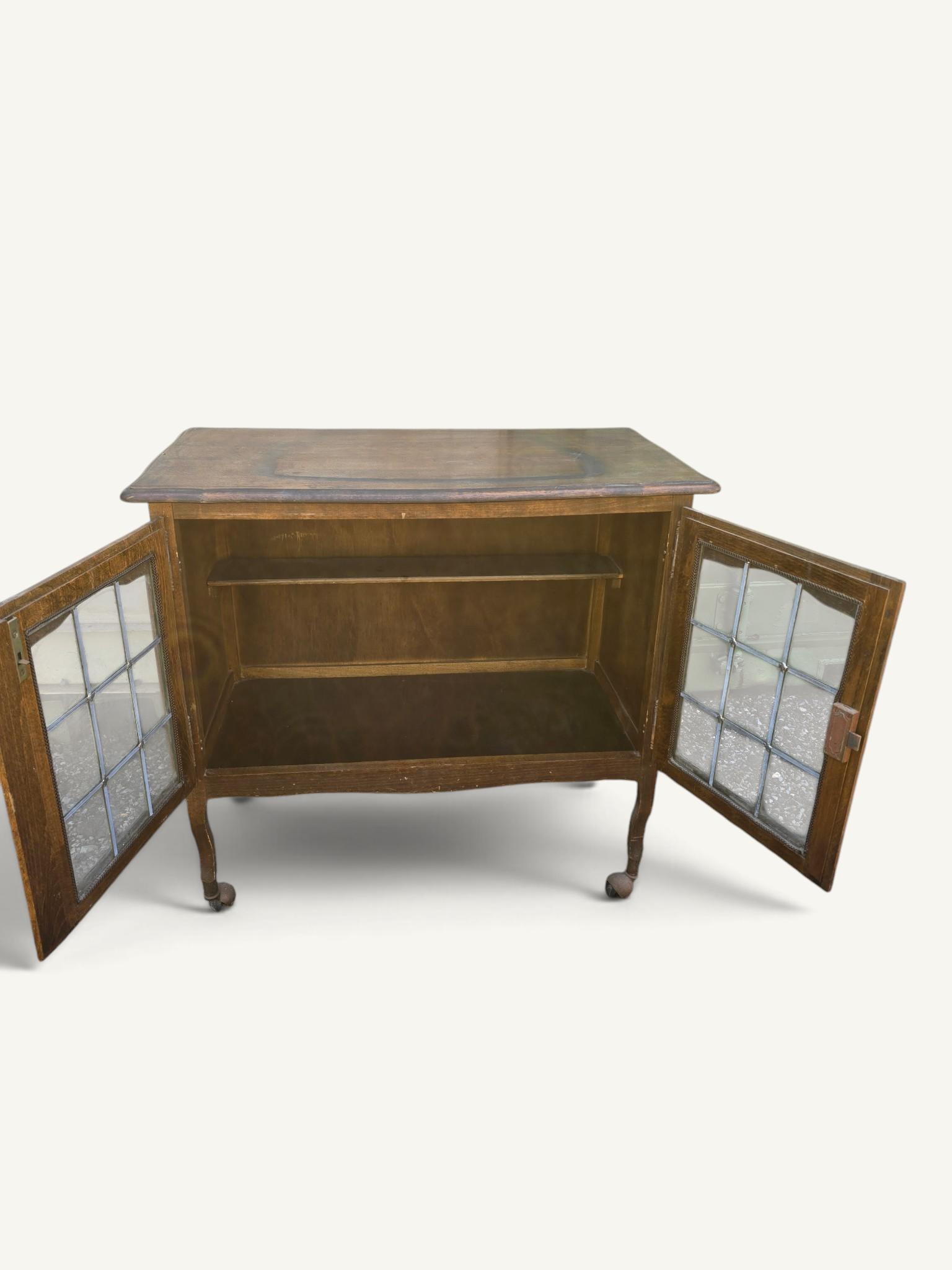 Petit buffet vitré Art nouveau en chêne et verre plombé