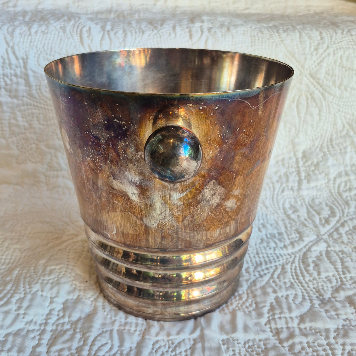 Ensemble de bar en métal argenté de style Art déco – Seau à champagne et shaker