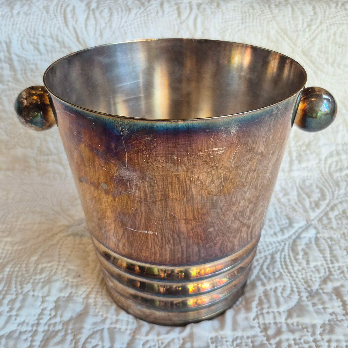 Ensemble de bar en métal argenté de style Art déco – Seau à champagne et shaker