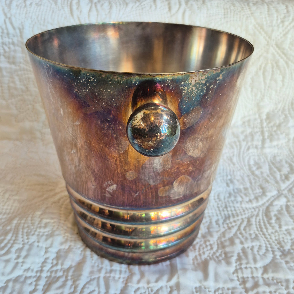 Ensemble de bar en métal argenté de style Art déco – Seau à champagne et shaker