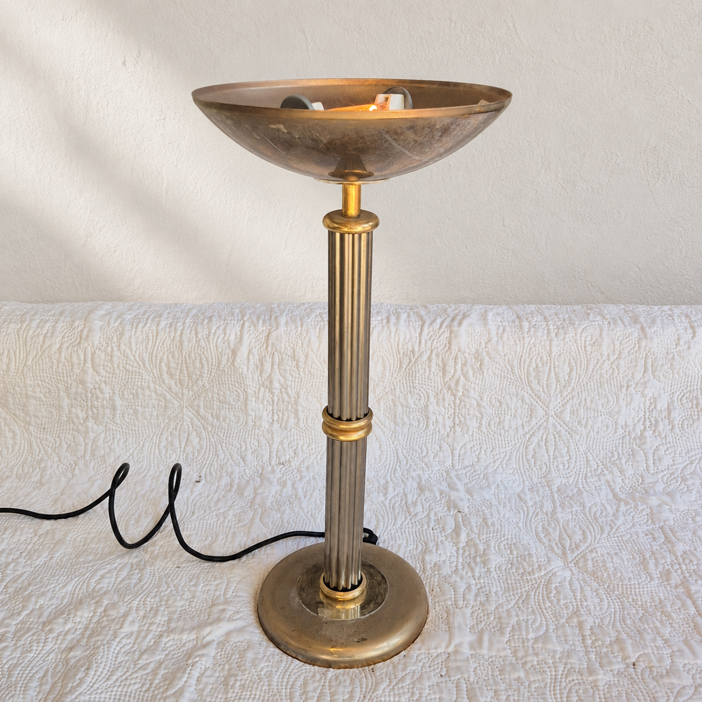 Lampe à poser Rhoum JRL en métal doré et argenté – Colonne cannelée, fabrication française
