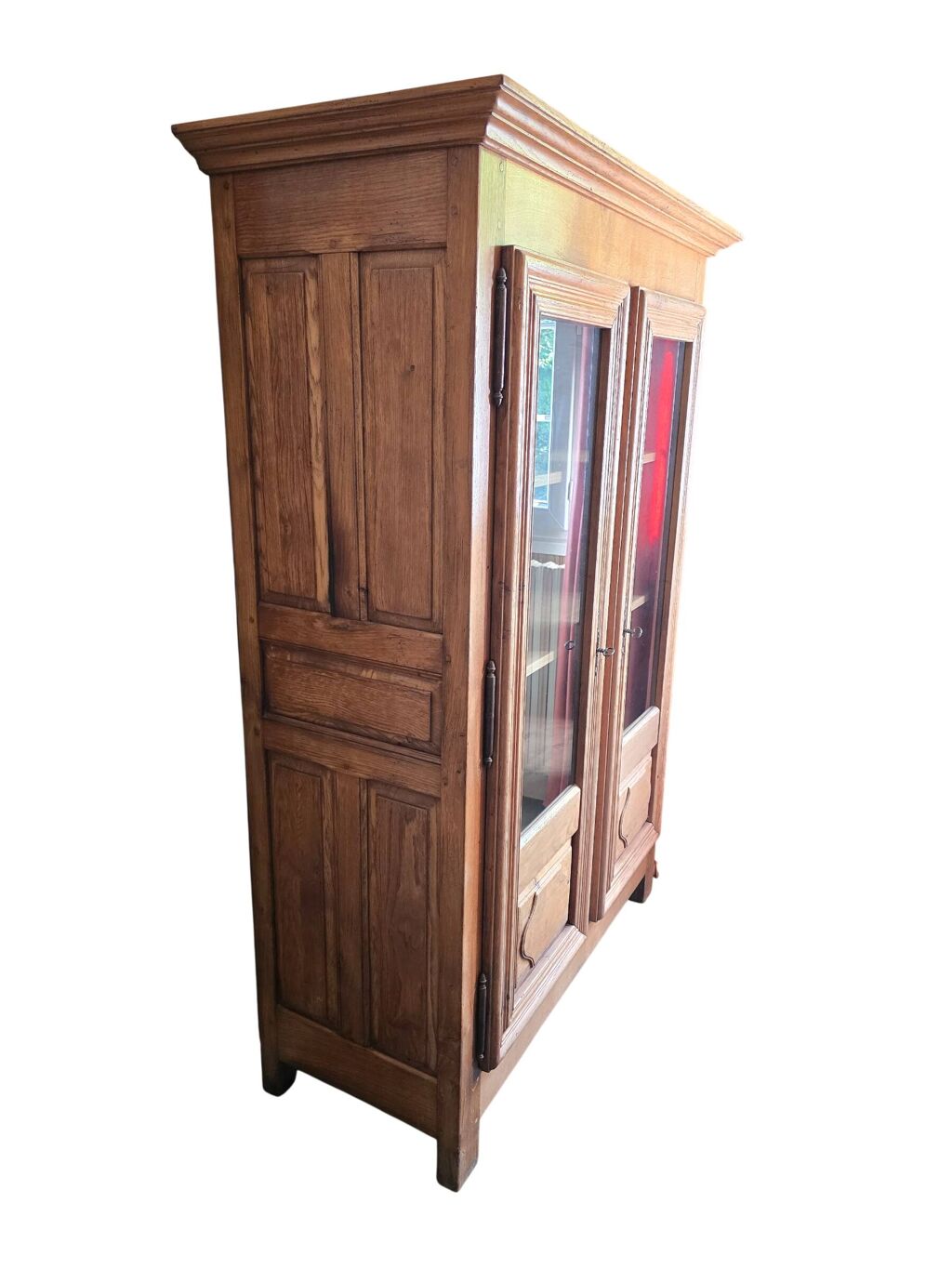 Bibliothèque vitrine ancienne en chêne massif à deux portes vitrées