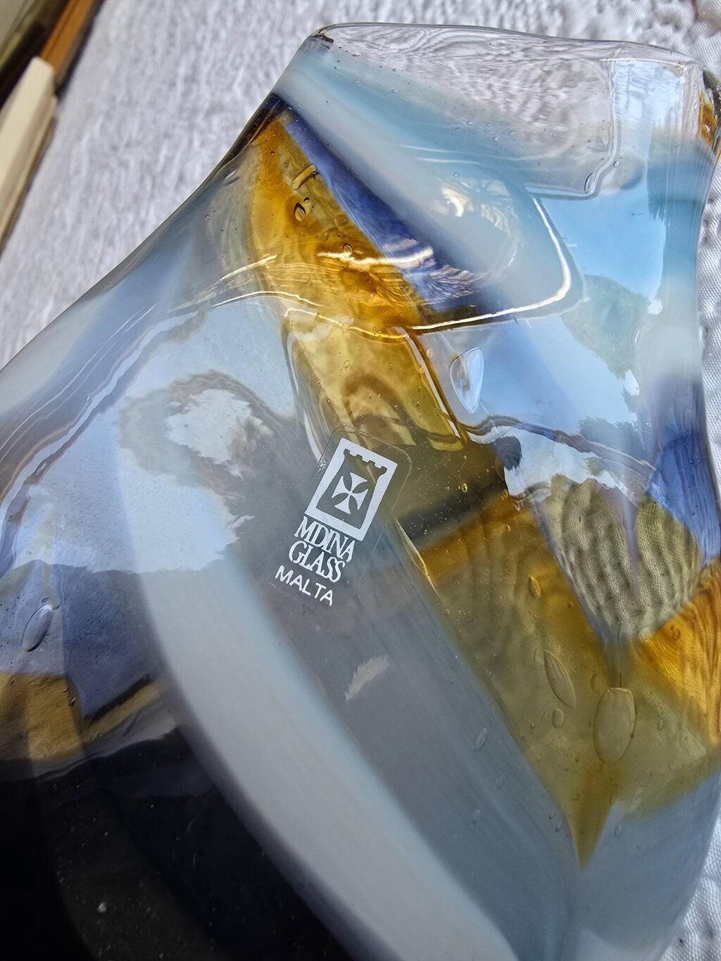 Vase soliflore en verre soufflé Mdina Glass Malta signé 2013