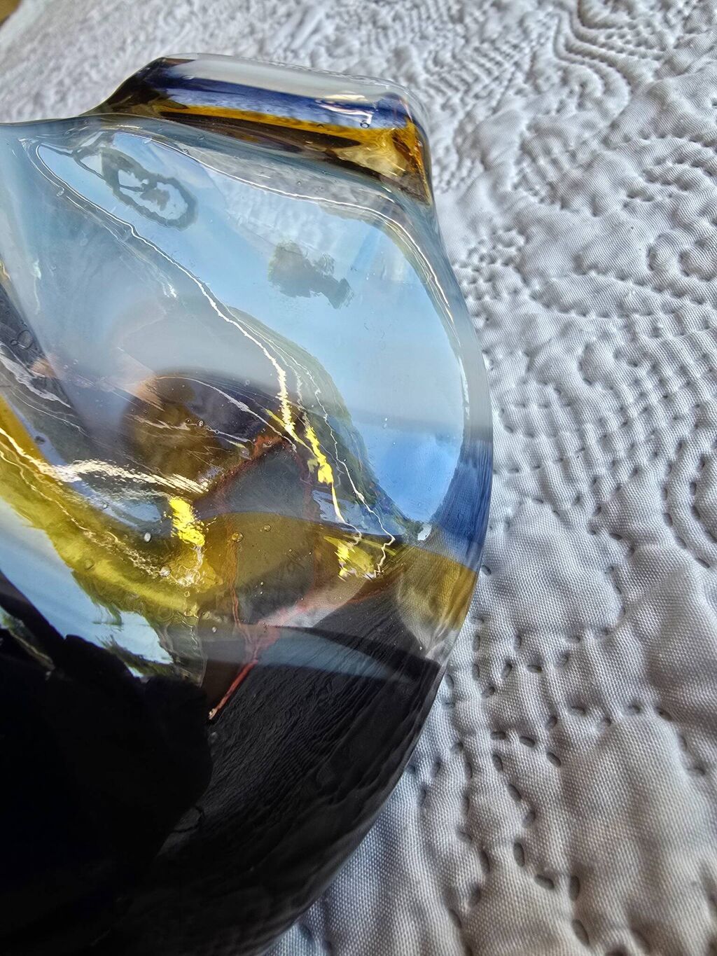Vase soliflore en verre soufflé Mdina Glass Malta signé 2013