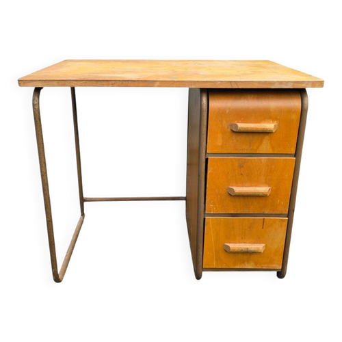 Bureau vintage années 50 bois et métal à caisson 3 tiroirs