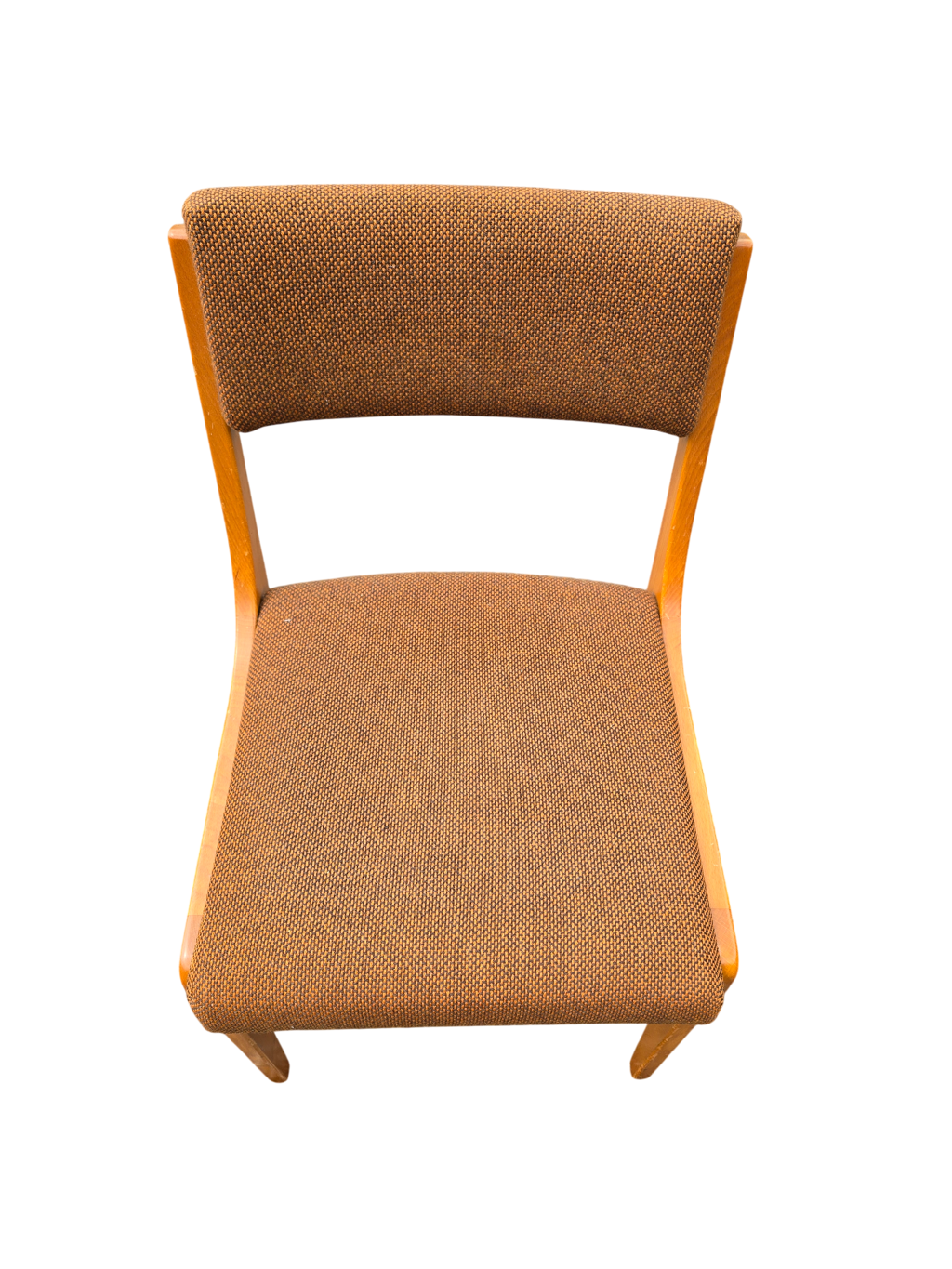 Suite de 4 chaises traîneau vintage en bois blond et tissu brun – années 60