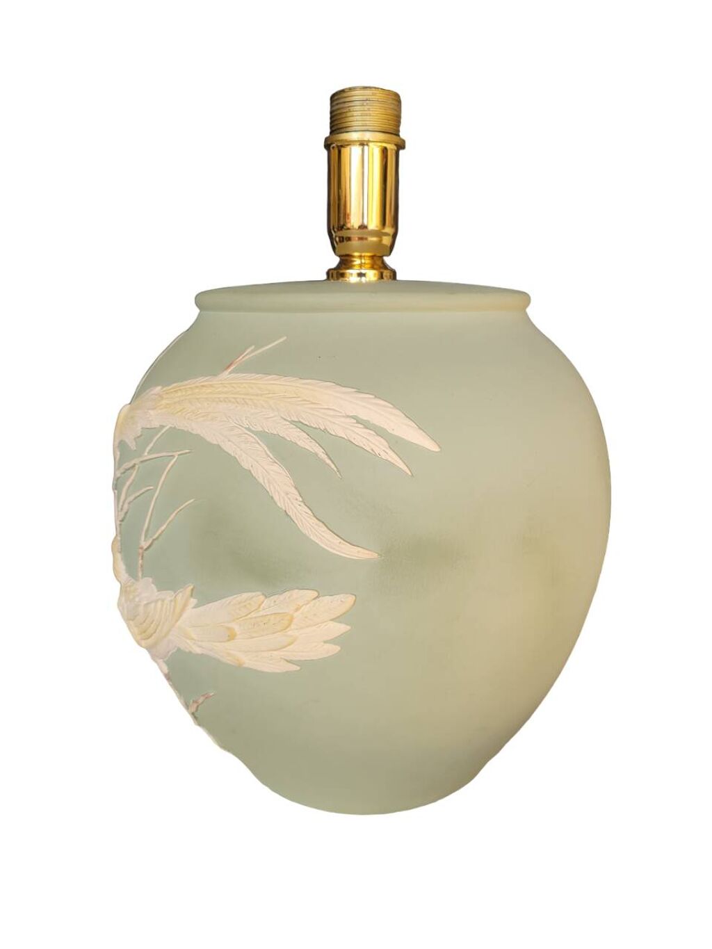 Lampe à poser vert mat et oiseaux en relief