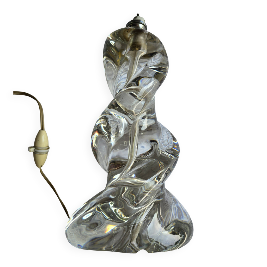 Pied de lampe vintage en cristal de Sèvres torsadé années 60-70