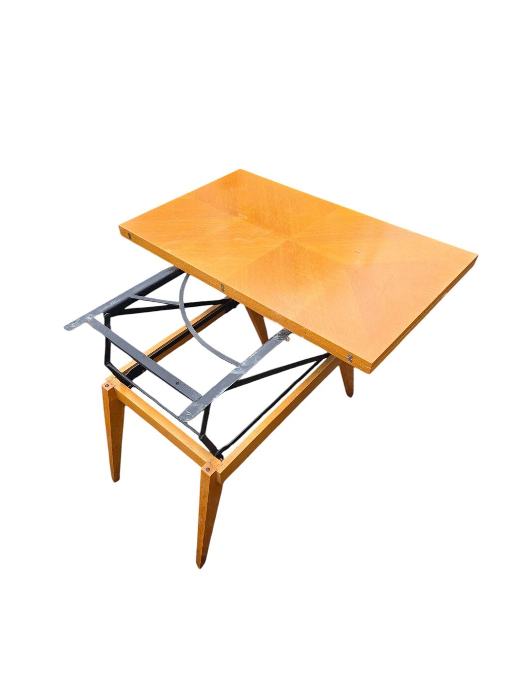 Table basse transformable scandinave en bois clair, années 60