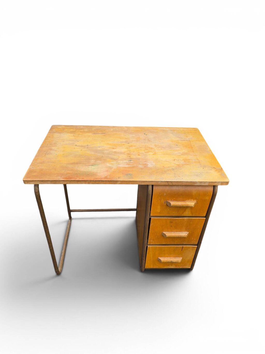 Bureau vintage années 50 bois et métal à caisson 3 tiroirs