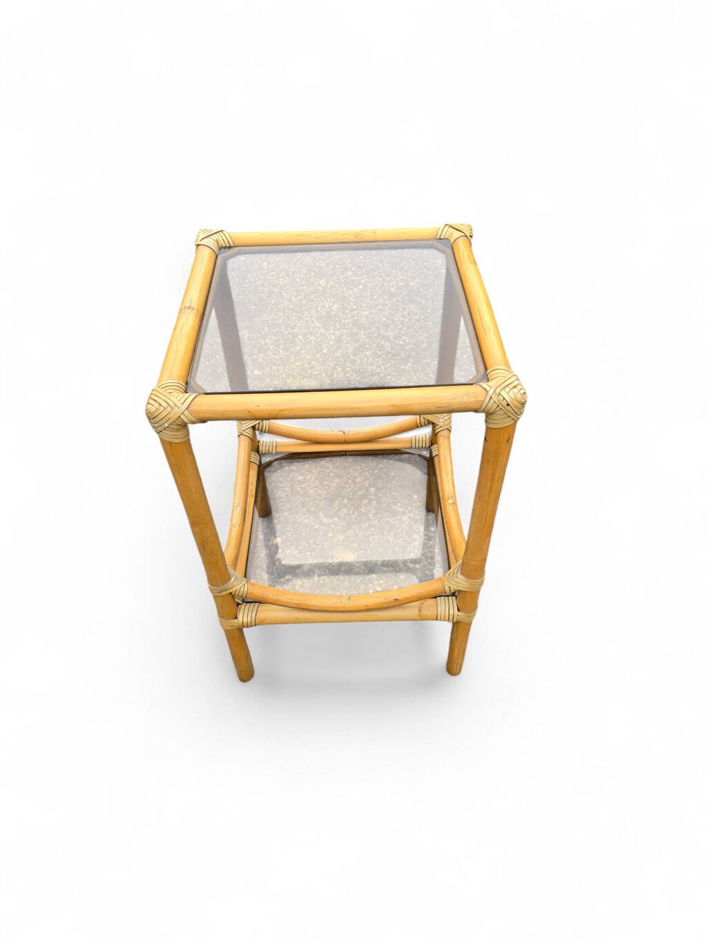 Table d'appoint en bambou et plateaux en verre