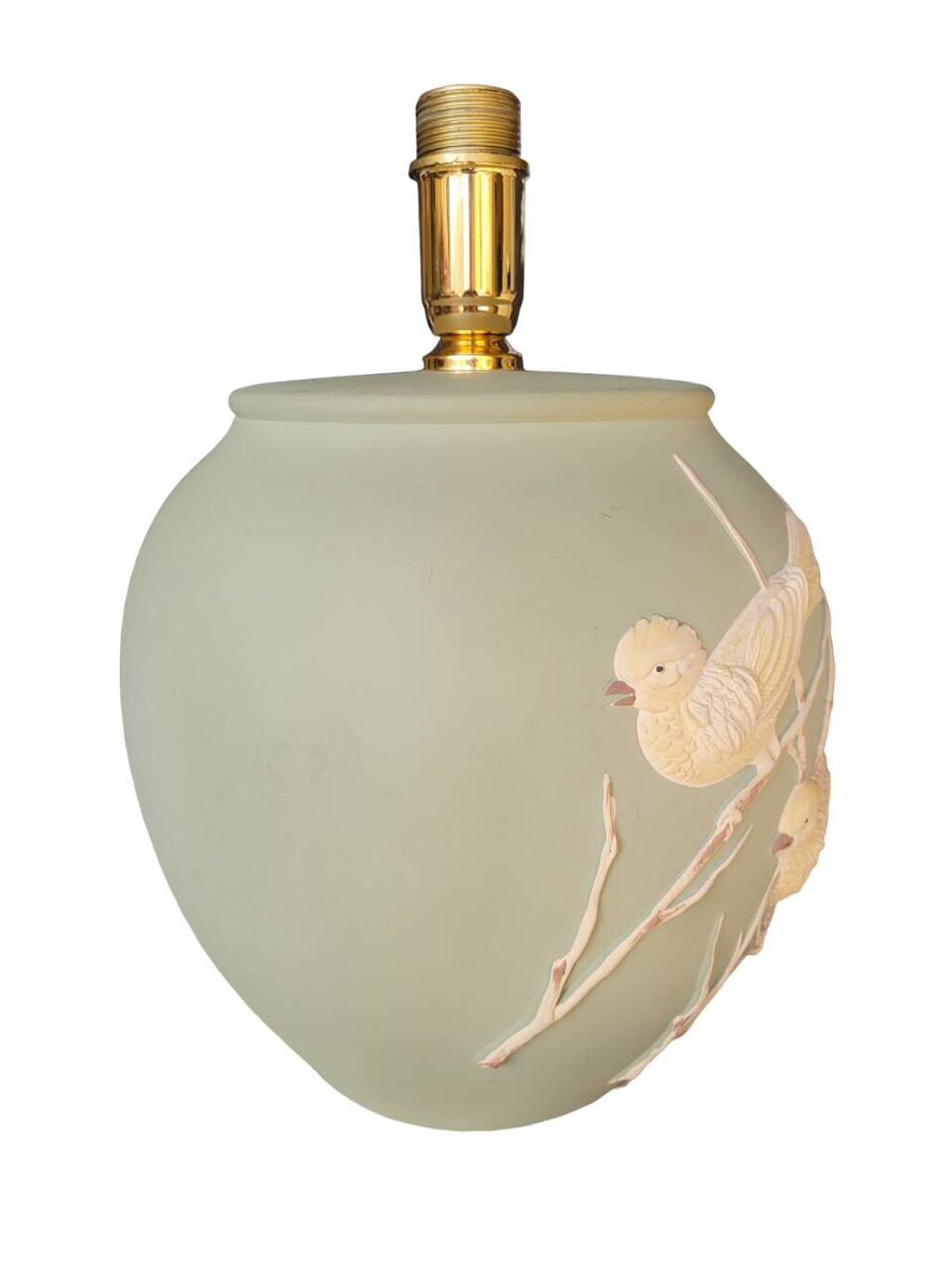 Lampe à poser vert mat et oiseaux en relief