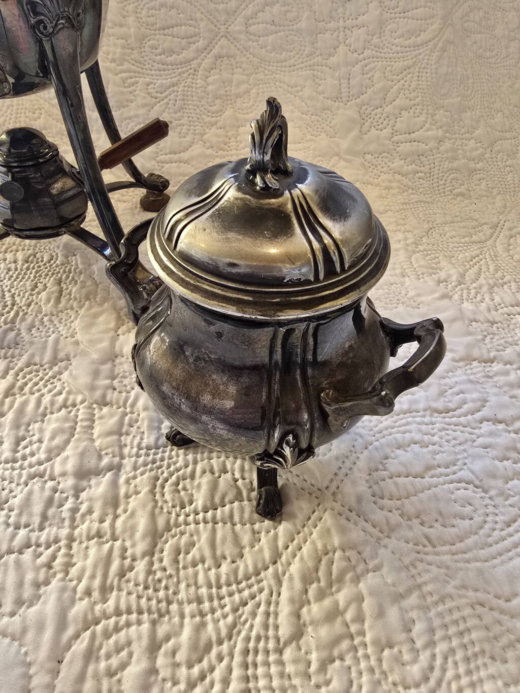Service thé café métal argenté Art Nouveau avec fontaine