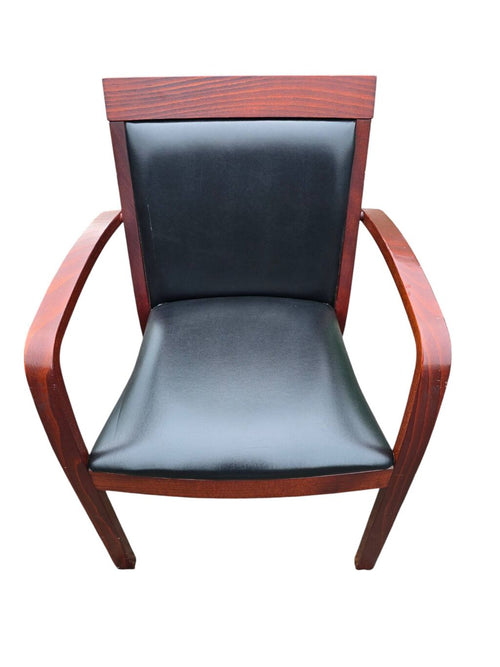 6 fauteuils bridge contemporains en acajou et cuir noir