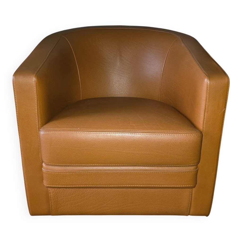 Fauteuil club Bournas Paris en cuir coloris camel