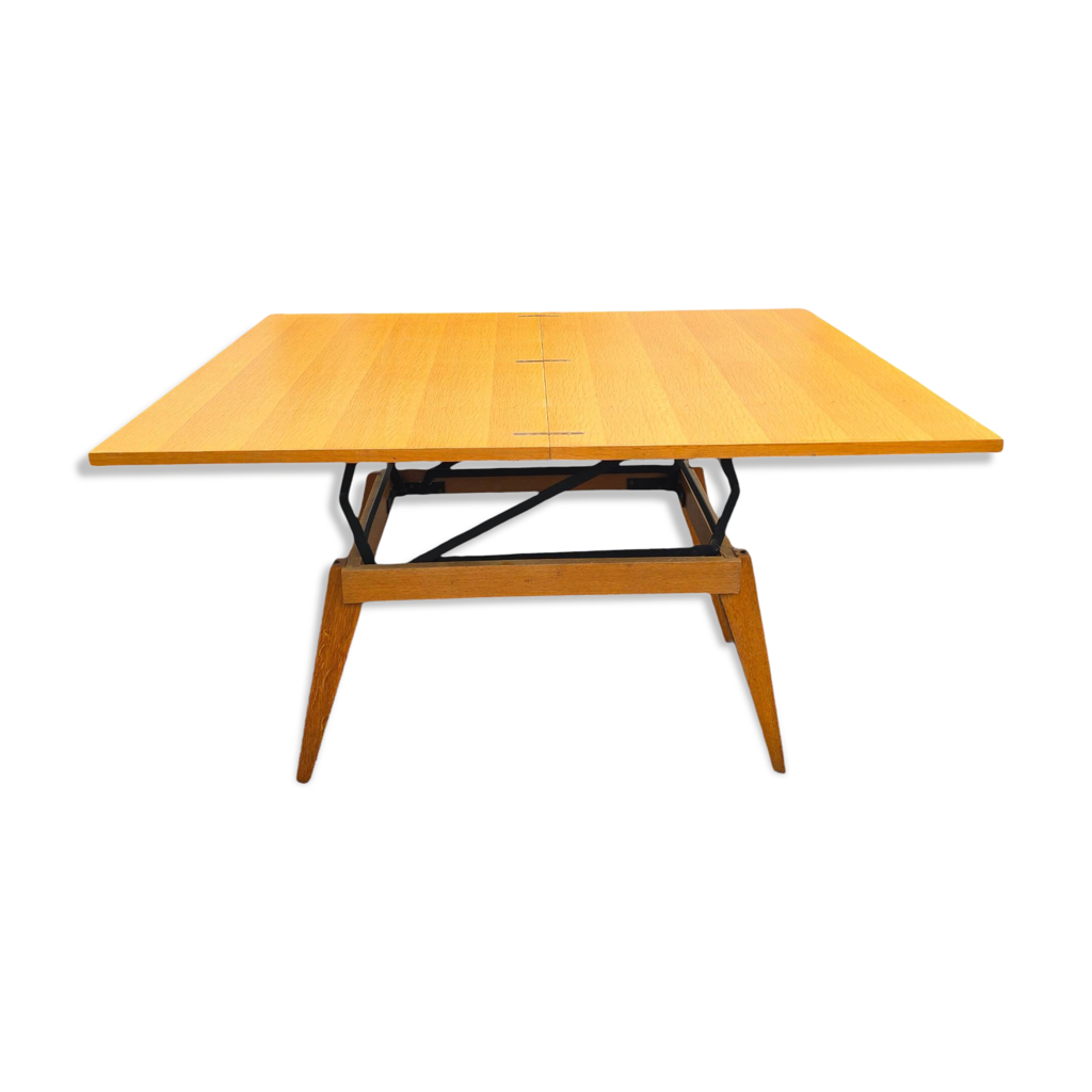 Table basse transformable scandinave en bois clair, années 60