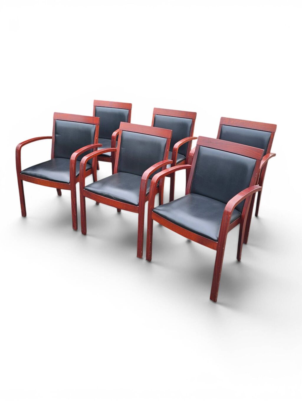 6 fauteuils bridge contemporains en acajou et cuir noir