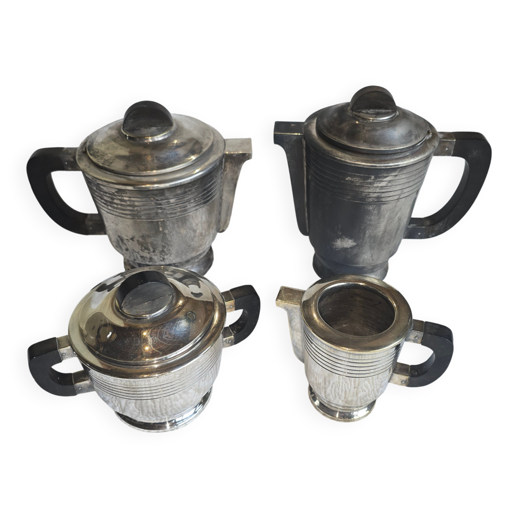 Service à thé et café Art déco en métal argenté et bakélite, années 1930