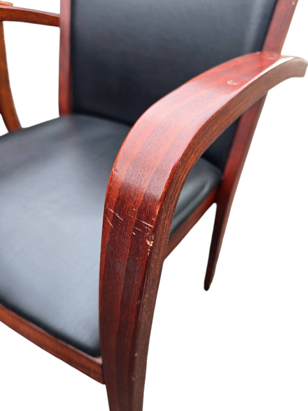 6 fauteuils bridge contemporains en acajou et cuir noir