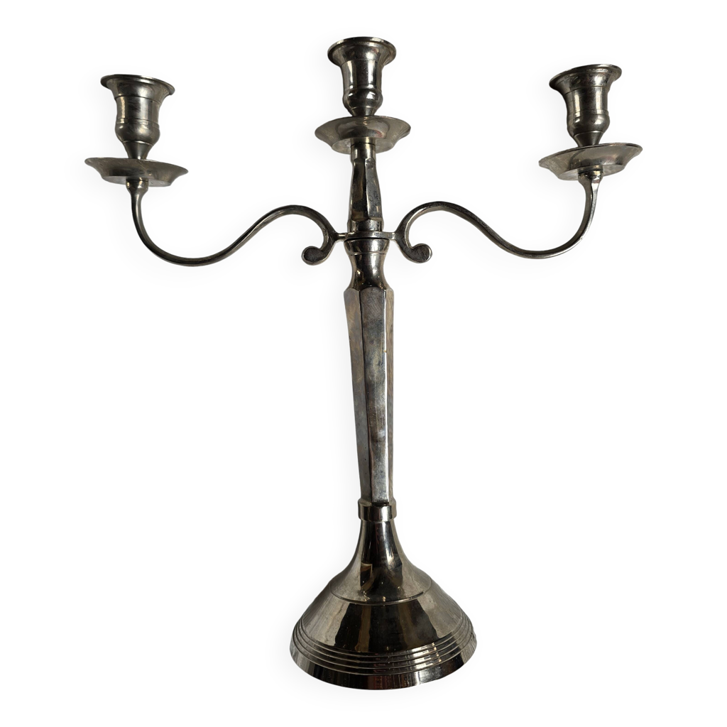 Candélabre 3 feux en métal argenté – chandelier ancien style Louis XVI