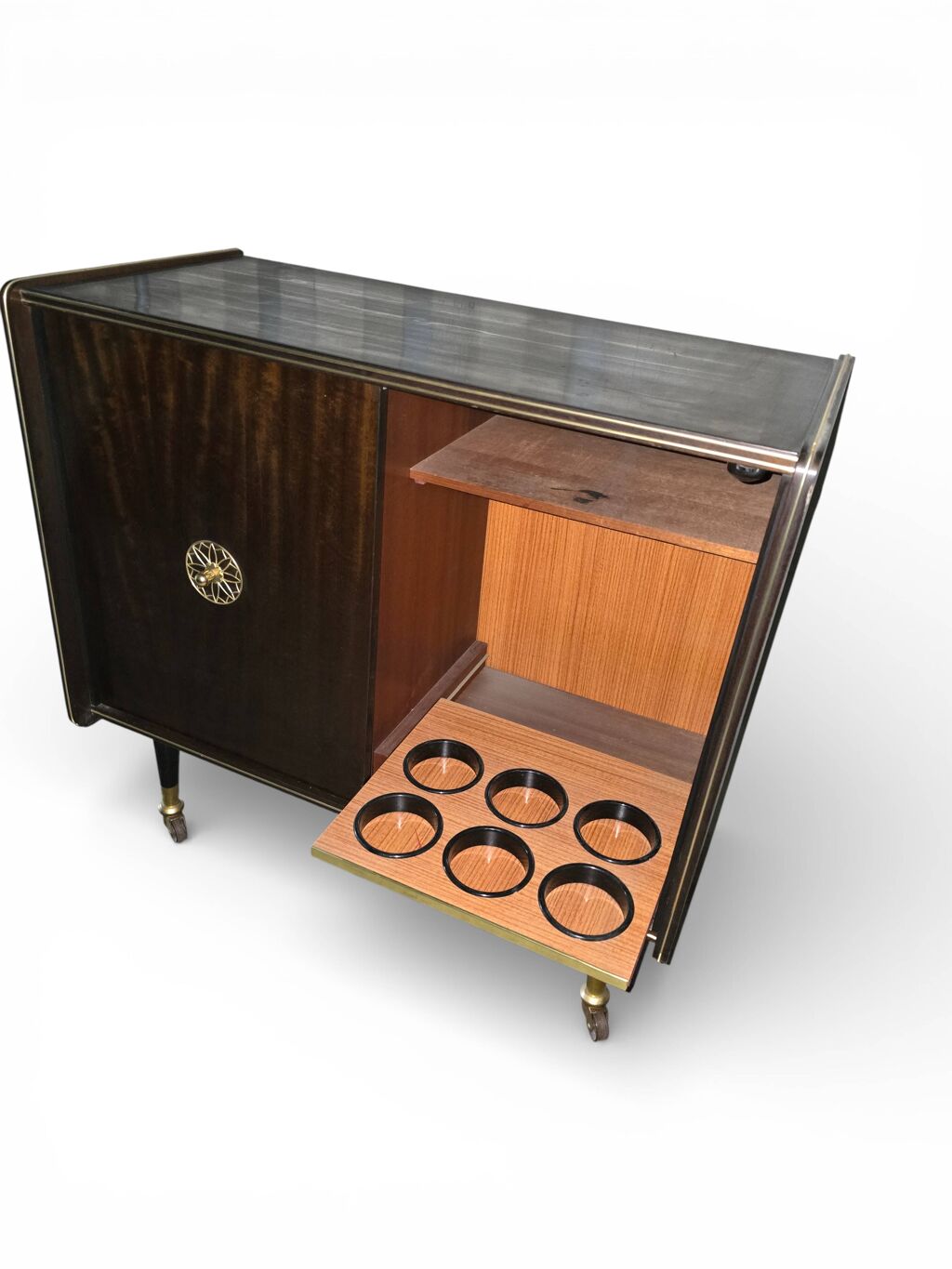Cabinet bar années 50/60, intérieur capitonné &amp; éclairage