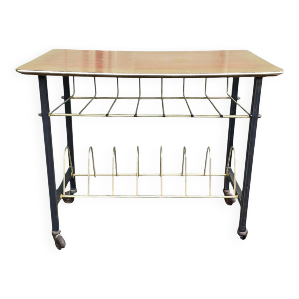 Table porte-revues vintage années 50 en métal et formica