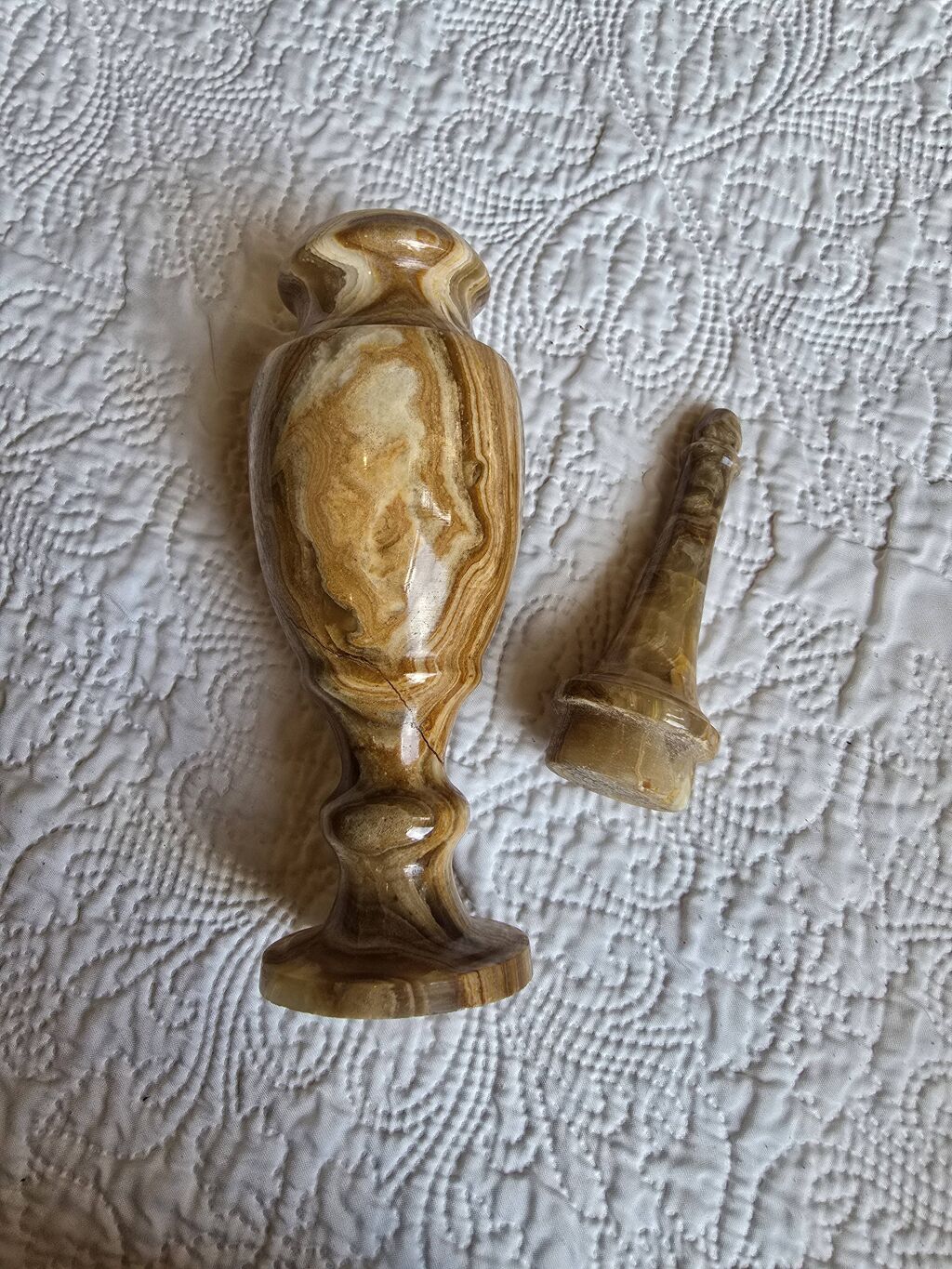 Vase couvert vintage en onyx marbre veiné, années 60-80