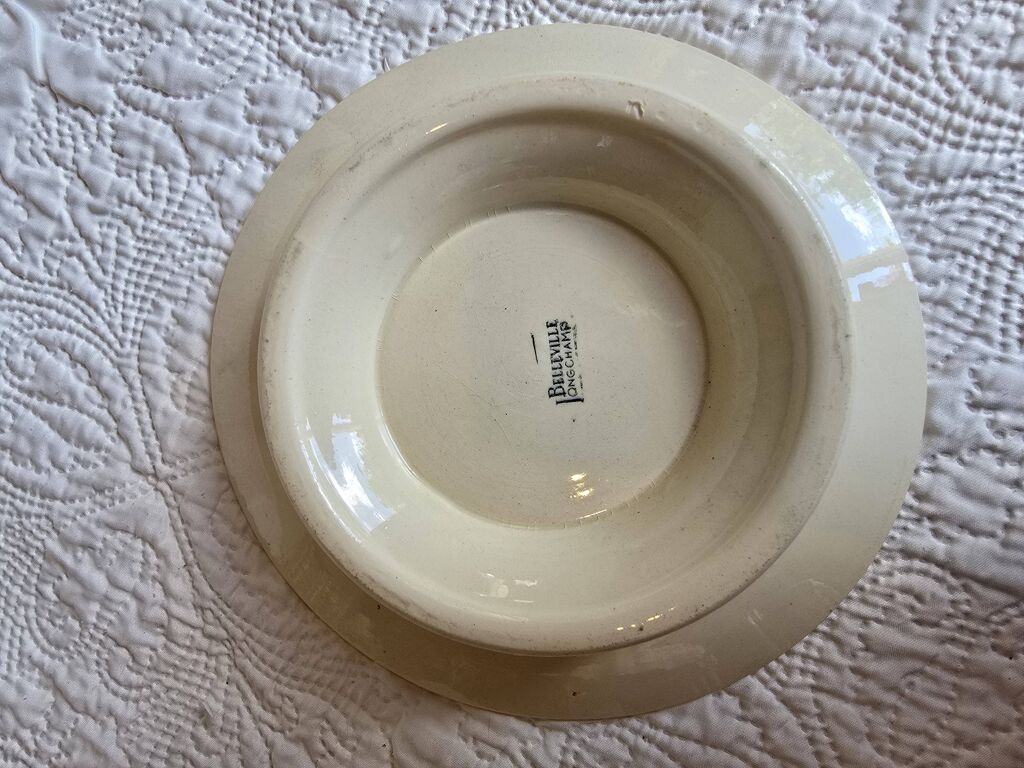 Plat ovale ancien Longchamp modèle Bulle – faïence décor guirlande verte