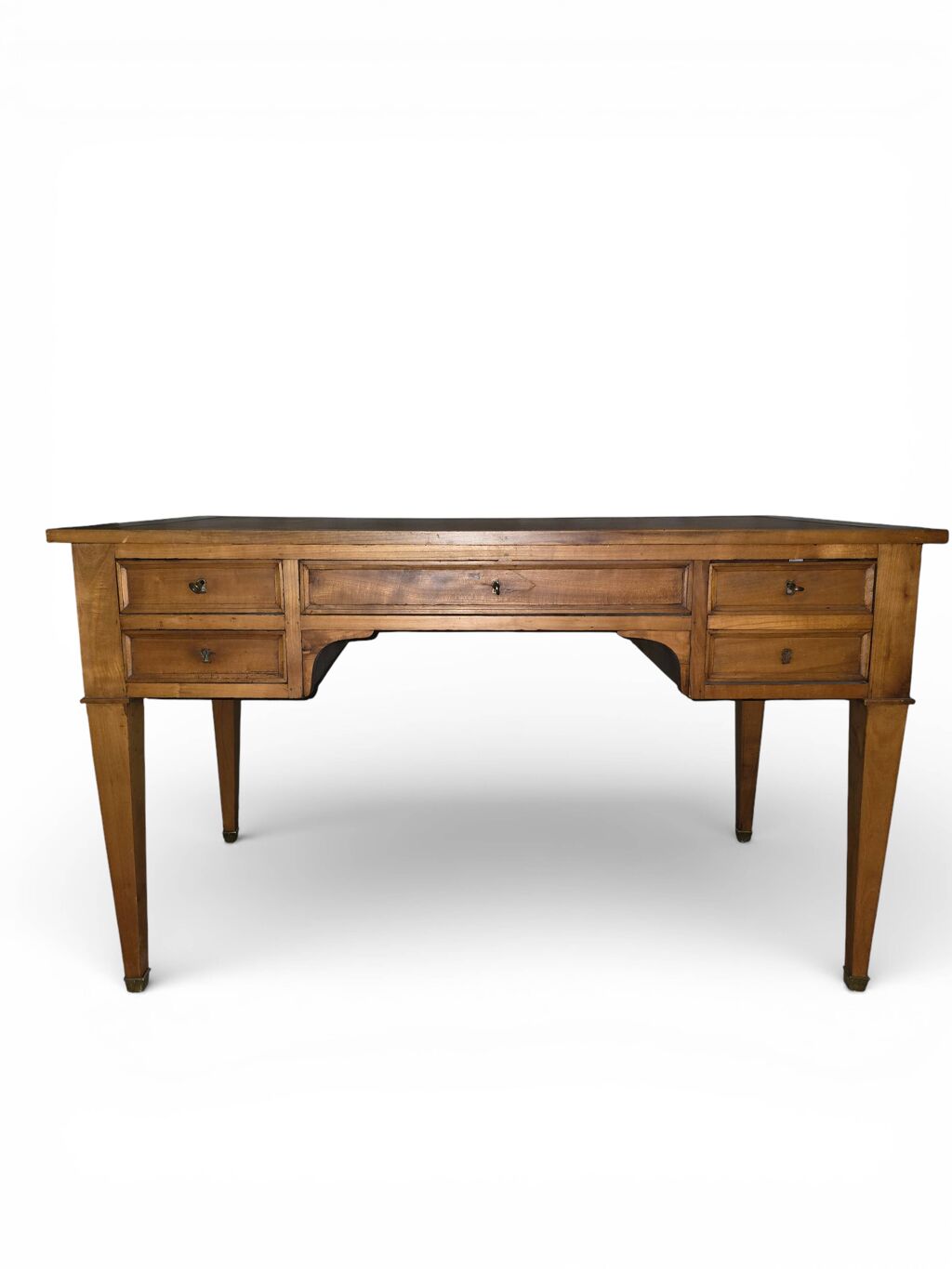 Bureau ancien Louis XVI / Directoire – cuir doré – 5 tiroirs- Clés