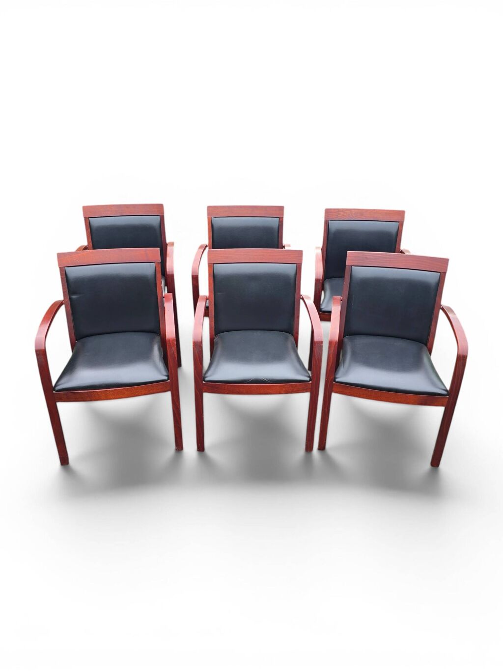 6 fauteuils bridge contemporains en acajou et cuir noir