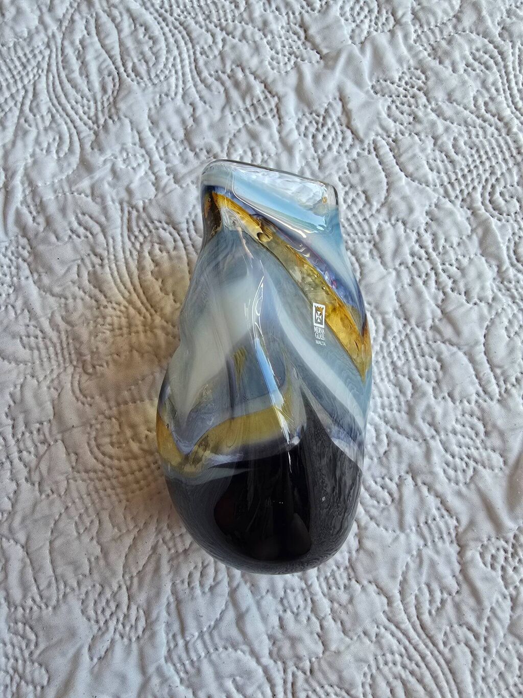 Vase soliflore en verre soufflé Mdina Glass Malta signé 2013